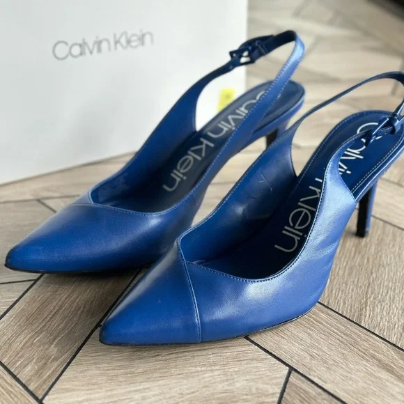 Calvin Klein Women's Royal Blue Gwenith Shiny Nappa Slingback Heels - Picture 8 of 14